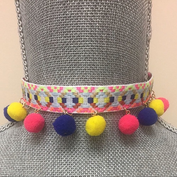 Festival Boho Pom Pom Chokers, Blue or Pastel - Picture 6 of 7